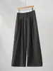 Pantalones de traje grises para mujer, nuevo estilo otoño 2026, de cintura alta, con pliegues tridimensionales, fluidos, adelgazantes, holgados, pantalones casuales y relajados