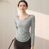 Roupa de Yoga Feminina Camiseta de Manga Longa Cintura Justa Slim Top Esportivo Profissional Corrida Fitness ao Ar Livre Lapela Fina