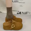 Couro Genuíno Solado Grosso Aumento de Altura Interno Para Pessoas Baixas Sapatos Birkenstock Sapatos Femininos Com Veludo Por Dentro Slip-on Sapatos de Algodão Bico Fechado Meia Sapatilha Uso Externo