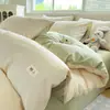 Conjunto de cama de quatro peças estilo japonês, 100% algodão, grau A, lençol de algodão puro e capa de edredom, conjunto de três peças para dormitórios estudantis, lençol com elástico, artigos de cama