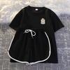 Conjunto de Malha de Seda com Cordão Feminino Solto Estilo Coreano Tendência Manga Curta Shorts Peça Dupla Casual Esportivo Versátil