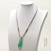 Cadena de suéter tejida a mano ajustable con colgante de cristal de ágata de jade ámbar cordón cuerda suave y duradera