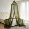 Mosquiteiro Redondo Integrado Pendurado Estilo Palácio Minimalista Moderno com Suporte de Teto, Mosquiteiro de Fio de Aço Princesa na Cor Verde Militar