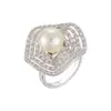Anillo Geométrico Abierto con Incrustaciones de Circonita y Perlas Estilo Lujo Ligero Moda Anillo de Cobre Base Chapado en Oro Real Anillo para el Dedo Índice