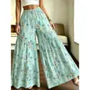 Pantalones de pierna ancha de cintura alta nuevos para mujer de verano, holgados y adelgazantes, pantalones largos casuales florales y de lunares, pantalones versátiles de estilo europeo y americano transfronterizo