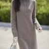 Vestido suéter de longitud media con media cremallera para mujer, cuello alto medio, vestido de punto europeo