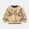 Sudadera de Moda Otoño 2025 para Niños Color Sólido Oso de Dibujos Animados Top Casual Cuello Redondo Algodón Manga Larga Suéter para Niños