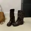 Botas de tacón grueso hasta la mitad de la pantorrilla, nuevos estilos otoño/verano, increíblemente estilosas, perfectas con pantalones, súper a la moda, plisadas y con diseño de bota Martin