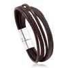 Pulseira de couro com fivela magnética trançada simples retrô europeia e americana pulseira de couro fornecimento transfronteiriço pulseira de couro de vaca da moda