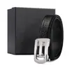 Cinturón de Acero Inoxidable para Hombre con Hebilla Automática, Estilo Oficina de Gama Alta, Negro con Patrón de Búfalo Capa Superior, Venta al por Mayor desde Fabricante