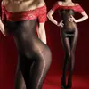 Bodysuit Sexy Renda Vermelha Cupido Uma Alça Brilhante Oleoso Meia-Calça Bodysuit Corpo Inteiro Ultra-Fina 5D Apertada Brilhante Oleoso Sedoso