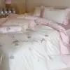 Coração fofo de alta qualidade! Conjunto de quatro peças de algodão de fibra longa 100s bordado em toalha de algodão puro capa de edredom 100% algodão lençol lençol com elástico