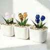 Adornos de Escritorio Hechos a Mano de Flor de Jacinto Suculento Esmaltado Decoración de Maceta de Planta Artificial de Vidrio Micro Paisaje Creativo