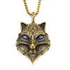 Moda de nicho retro transfronteriza europea y americana, collar de acero inoxidable con colgante de cabeza de lobo incrustado de diamantes, personalidad punk hip hop