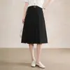 Falda Gris para Mujer Primavera 2026 Nueva de Cintura Alta que Cubre la Cadera Falda de Paraguas Línea A Longitud Media Color Sólido Falda Plisada de Traje