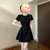 Vestido Curto Lua Branca para Mulheres, Tamanho Petite de Verão, Alta Qualidade, Vestido de Manga Curta com Ajuste na Cintura Estilo Francês