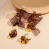 Pendientes de Borlas de Pétalos de Flor de Gasa Acrílica Europeos y Americanos de Otoño e Invierno, Pendientes Personalizados Retro de Nicho de Gama Alta para Mujer