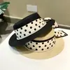 Sombrero de Paja Plano de Copa Plana con Cinta de Lunares y Perlas para Mujer, Sombrero de Sol para Viajes de Verano, Sombrero de Paja Vintage de Ala Plana para Playa