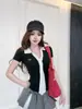 5677 # Camiseta de Manga Corta con Parches de Cinta de Lunares para Mujer, Nuevo Top de Verano Ajustado con Cuello Polo, Estilo Chica Hot