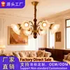 Araña Estilo Americano para Sala de Estar y Comedor, Pantalla de Lámpara de Vidrio y Arte de Hierro, Luminaria de Múltiples Cabezas, Flor de Lirio de Zhongshan Estilo Francés
