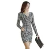 Comercio Exterior Ropa de Mujer 2023 Otoño Nuevo Estilo Coreano Sexy Adelgazante Escote en V Profundo Vestido Estampado para Mujer Corto que Cubre la Cadera