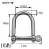 Grillete ancho de acero inoxidable, herrajes marinos, grillete tipo D con cierre de seguridad, accesorios para cadenas, conector de anillo de elevación