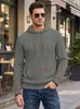 Moletom com capuz masculino transfronteiriço, suéter de malha jacquard texturizada TK primavera/outono de manga comprida com bolso canguru e cordão com etiqueta de couro