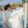 Fornecimento Direto da Fábrica Camiseta Solona Pesada 220g Masculina Manga Curta Verão para Meninos Gola Pequena Camiseta Estampada para Praia