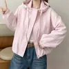 Chamarra cortavientos con capucha para mujer, estilo coreano otoño 2026, chamarra cortavientos holgada y moderna para mujeres petite, chamarra con capucha casual