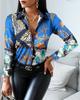 Camisa retro con cuello en V y manga larga, estilo popular de Amazon, otoño e invierno, Aliexpress Wish 2021