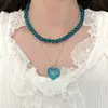 Collar de Corazón Azul Dopamina de Lujo Ligero con Cuentas para Mujer Moda Exquisito Diseño de Nicho Cadena Doble para Clavícula