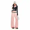 Pantalones largos de pierna recta para mujer, estilo americano, fluidos, hasta el suelo, de lyocell, color rosa claro, pantalones largos blancos extendidos rosa claro