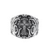 Anillo de cruz de plata de ley 925 al por mayor para hombre boca abierta ancha plata tailandesa retro joyería de personalidad rockera europea y americana
