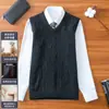 Colete de Tricô Gola V Liso para Homens, Novo Colete da Moda Outono e Inverno para Jovens e Meia-Idade, Tricô Casual de Negócios