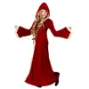 Disfraz de Halloween para Niña Medieval Retro Vestido Largo de Manga Acampanada Borgoña para Escenario