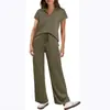 2026 Amazon Europa Verano Nueva Moda Casual Ropa para Mujer Manga Corta Cordón Color Sólido Viaje Diario Traje de Pantalón Largo Mujer