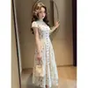 Vestido de Verano Nuevo Estilo Francés con Estampado, Ajustado a la Cintura, Corte Delgado, Lino Delgado, Tie-Dye Directo de Fábrica