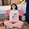Conjunto de pijama de manga larga de imitación de algodón lindo para primavera y otoño, ropa para el hogar para padres e hijos, para niñas y niños de 15 años