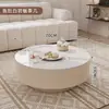 Mesa de centro de pizarra color crema de lujo ligero estilo francés para sala de estar, mesa de centro minimalista de vidrio para apartamento pequeño, juego combinado redondo