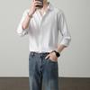 Camisa Negra Simple de Alta Gama de Seda de Hielo para Hombre Verano Delgada Ajustada Sin Planchar Resistente a las Arrugas Camisa Casual de Negocios Ligera