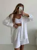 Conjunto de Dos Piezas de Algodón Moda Nueva Primavera/Verano 2026 Europeo y Americano Camisa de Manga Larga con Cuello de Solapa y Bolsillo de Botón Shorts de Pierna Ancha Sueltos