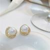 Estilo francês luz de luxo elegante brincos S925 Agulha de prata Micro diamante requintado Shell Beads Brincos de imitação de pérola de alta qualidade