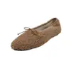 Zapatos Planos de Lana Bajos para Mujer Otoño Nuevo Estilo Coreano Punta Redonda Moño Suela Plana Cómoda Bajos Esponjosos