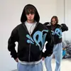 Moletom com Zíper Longo e Mangas Longas Estampa de Letras Estilo Casual Preguiçoso Outono e Inverno Americano High Street Cardigan