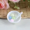 Simulación fina brillante creativa luminosa tangyuan tazón de postre nocturno comida y juego llavero colgante diy material de joyería para casa de muñecas