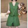 Traje Verde Casual de Moda para Mujer 2025 Verano Nuevo Elegante Adelgazante Juvenil Conjunto de Dos Piezas con Chaleco y Shorts