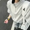 Sudadera unisex con estampado floral blanco, peso pesado, media cremallera, cuello alto, estilo otoño/invierno, corte cuadrado, diseño deconstruido, prenda exterior extragrande estilo americano