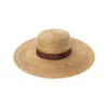 Moda Casual Nueva Primavera y Verano Europea y Americana Sombrero de Paja de Ala Ancha de Copa Plana con Cinta de Hoja de Palma Tejida a Mano Protección Solar Sombrilla Tendencia