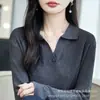 Nuevo suéter de punto fino de lana estilo francés con cuello POLO para mujer, para otoño e invierno, camiseta básica ajustada, suéter de canalé fino
