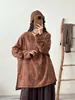 Camisa de algodón estampada de manga larga, estilo vintage 2026, cuello en V, corte relajado, efecto adelgazante, versátil, holgada, top de longitud media